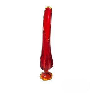 L.E. Smith Arlington Ruby Red Amberina Viking Pedestal Swung Glass Vase